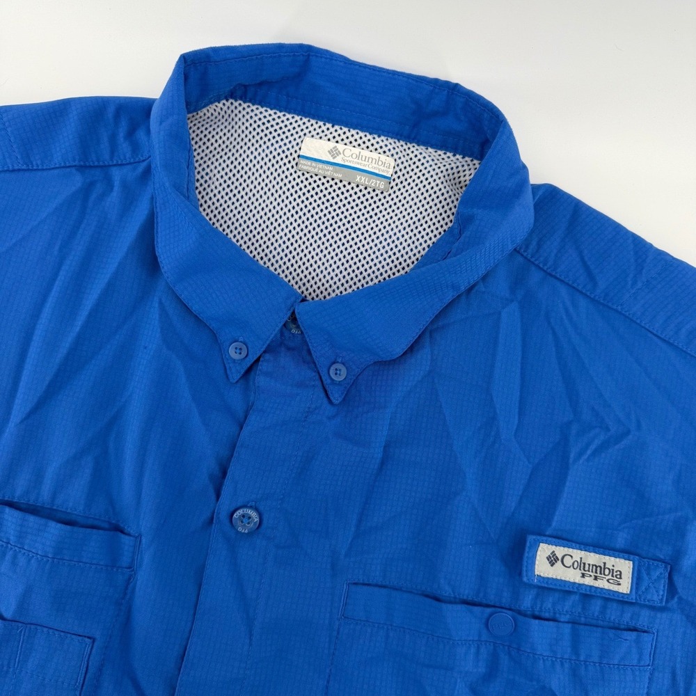 Columbia PFG Fishing Shirt Mens XXL Blue Short Sleeve Omni-Shade Ripstop